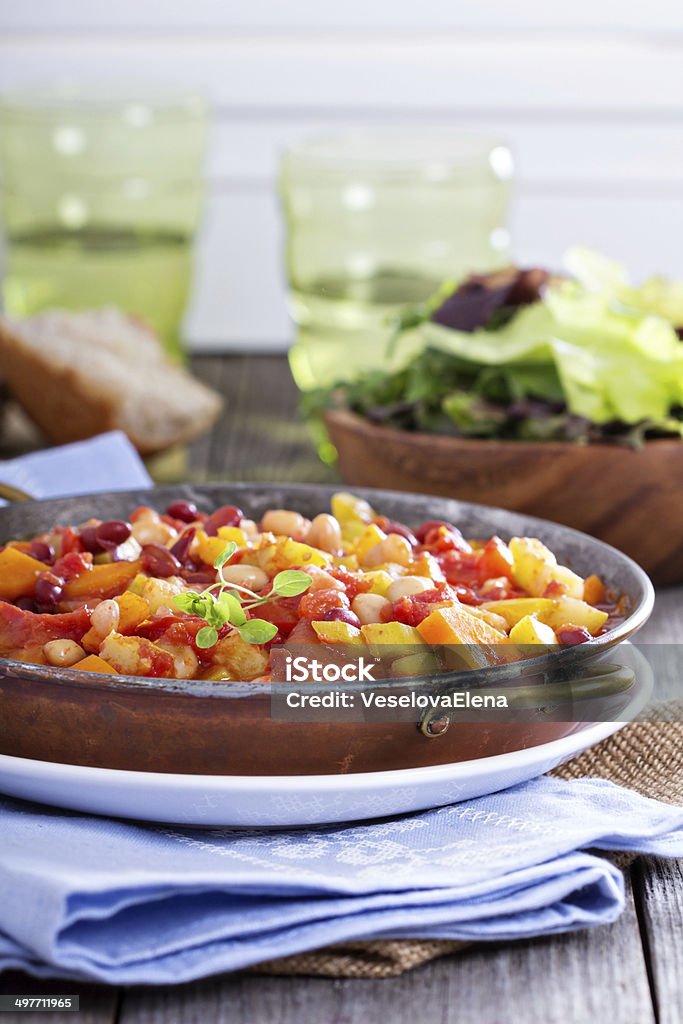 Vegetable and beans stew Vegetable and beans stew in tomato sauce Bean Stock Photo