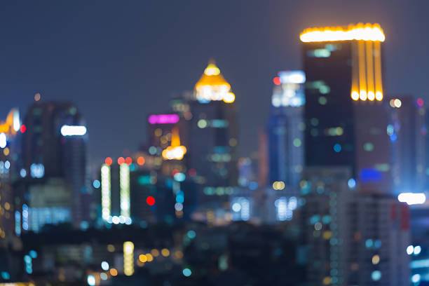 istock Abstract blurred bokeh night view city downtown 497712884