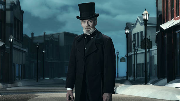 istock Dickens Scrooge Man in Old Winter Street. 497713312