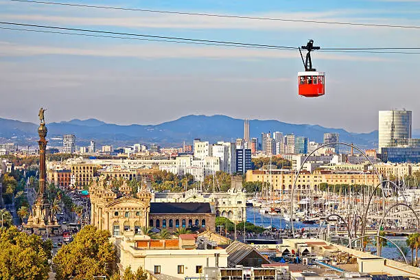 Photo of Red cabin of cableway stands out on Barcelona's port
