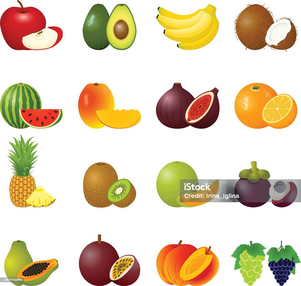 Set di icone di frutta - arte vettoriale royalty-free di Papaia