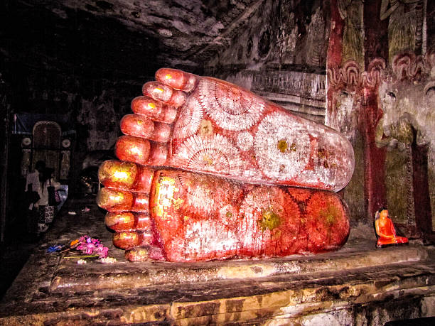 painted feet of the buddha in a temple in Sri Lanka