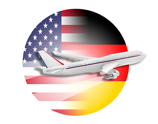 istock Plane, United States and Germany flags 497715518