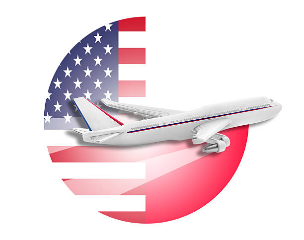 istock Plane, United States and Poland flags 497715582