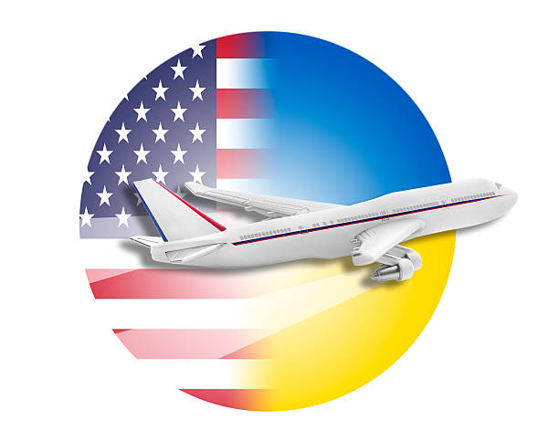 istock Plane, United States and Ukraine flags 497715680