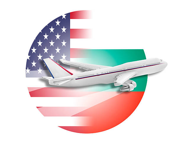 istock Plane, United States and Bulgaria flags 497715716