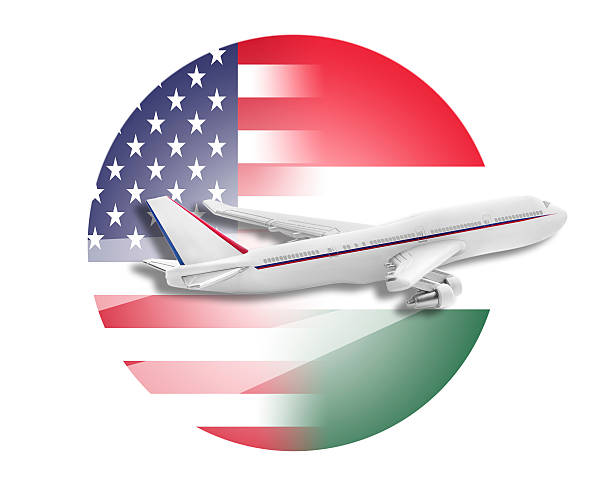 istock Plane, United States and Hungary flags 497715734