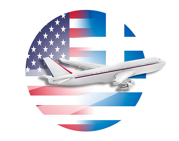 istock Plane, United States and Greece flags 497715748
