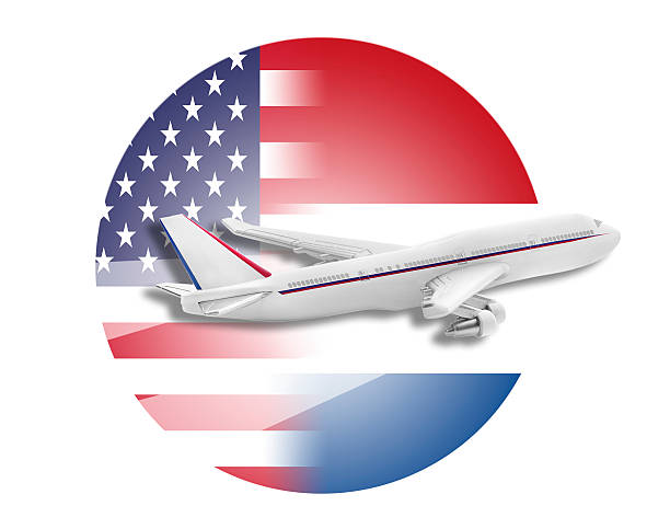 istock Plane, United States and the Netherlands flags 497715796