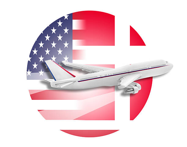 istock Plane, United States and Denmark flags 497715832