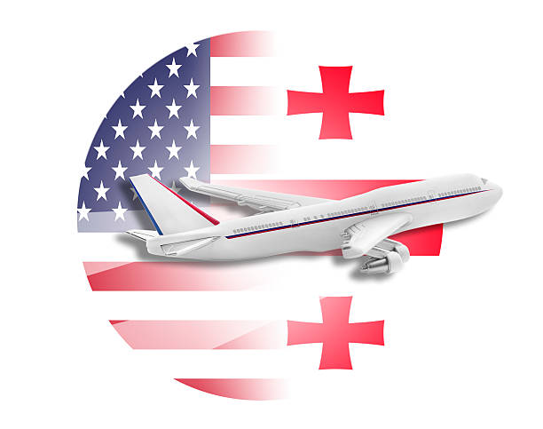 istock Plane, United States and Georgia flags 497715858