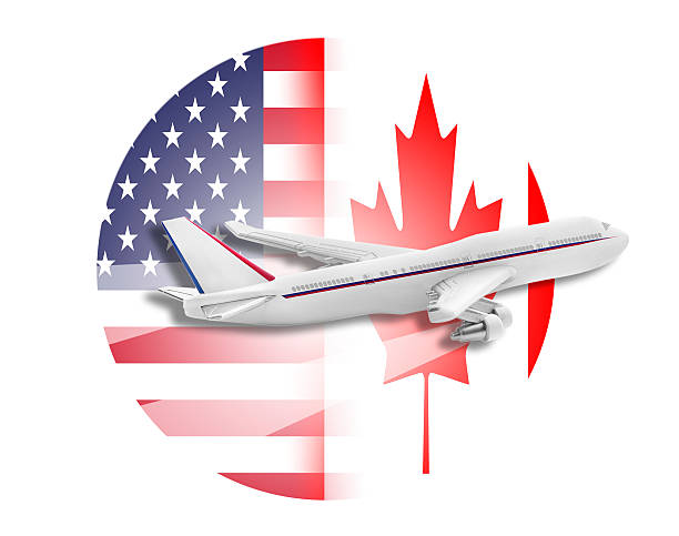 istock Plane, United States and Canada flags 497715870