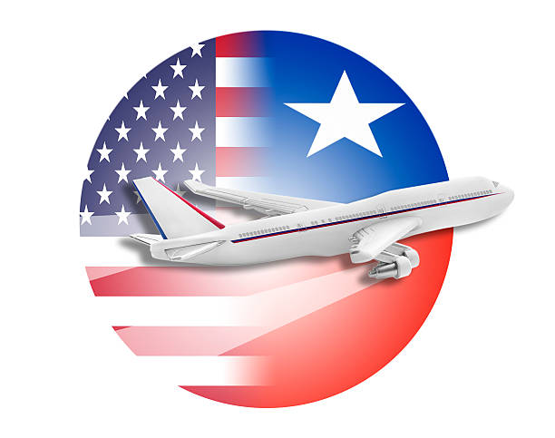 istock Plane, United States and Chile flags 497715928
