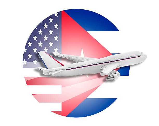 istock Plane, United States and Cuba flags 497715952