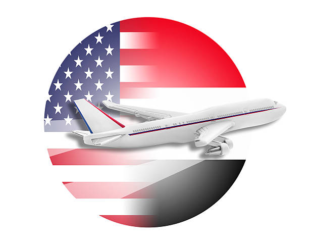 istock Plane, United States and Egypt flags 497716020