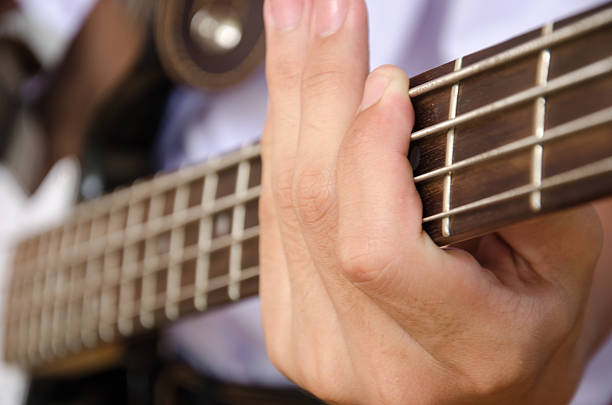 istock Hand for bass guitar 497716119
