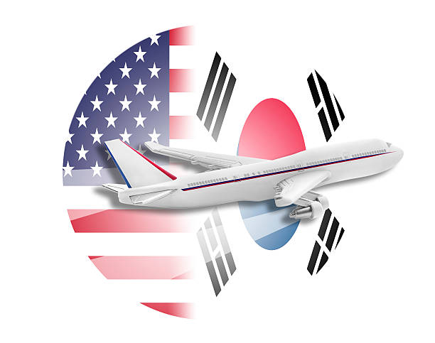 istock Plane, United States and South Korea flags 497716184
