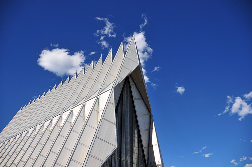 Colorado Springs, Colorado, USA: United States Air Force Academy Cadet Chapel - roof view - the building includes Protestant, Catholic, Jewish and Buddhist areas - modernist architecture by Walter Netschof Skidmore, Owings and Merrill - photo by M.Torres