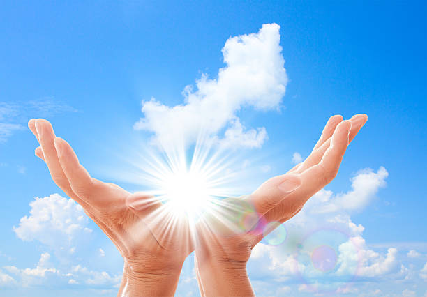 istock Man's hands reach for sky. Isolated 497716279