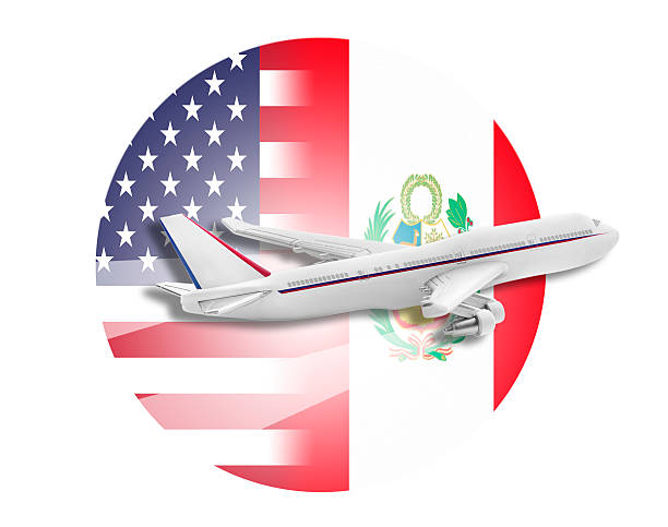 istock Plane, United States and Peru flags 497716322