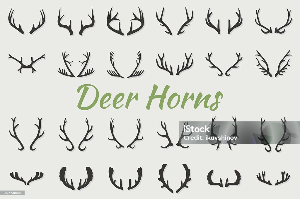 Schwarze Silhouetten von verschiedenen deer horns, Vektor - Lizenzfrei Geweih Vektorgrafik