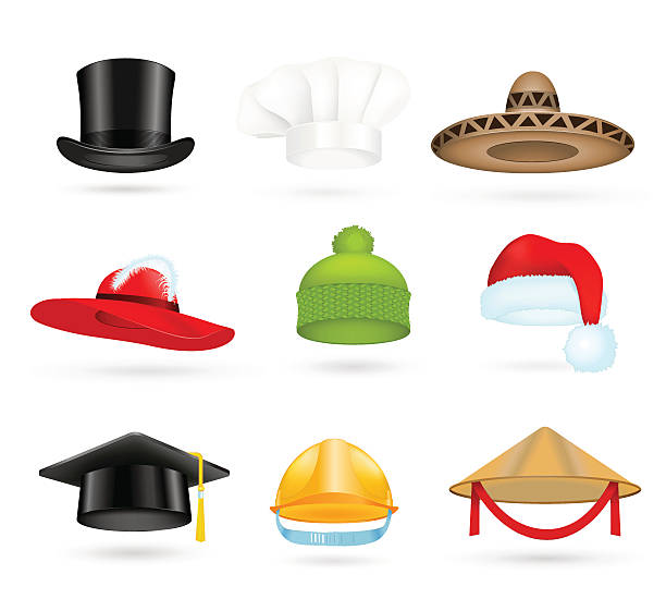 zestaw 3d tle kapelusze różnych proffesions - baseball cap men style cap stock illustrations