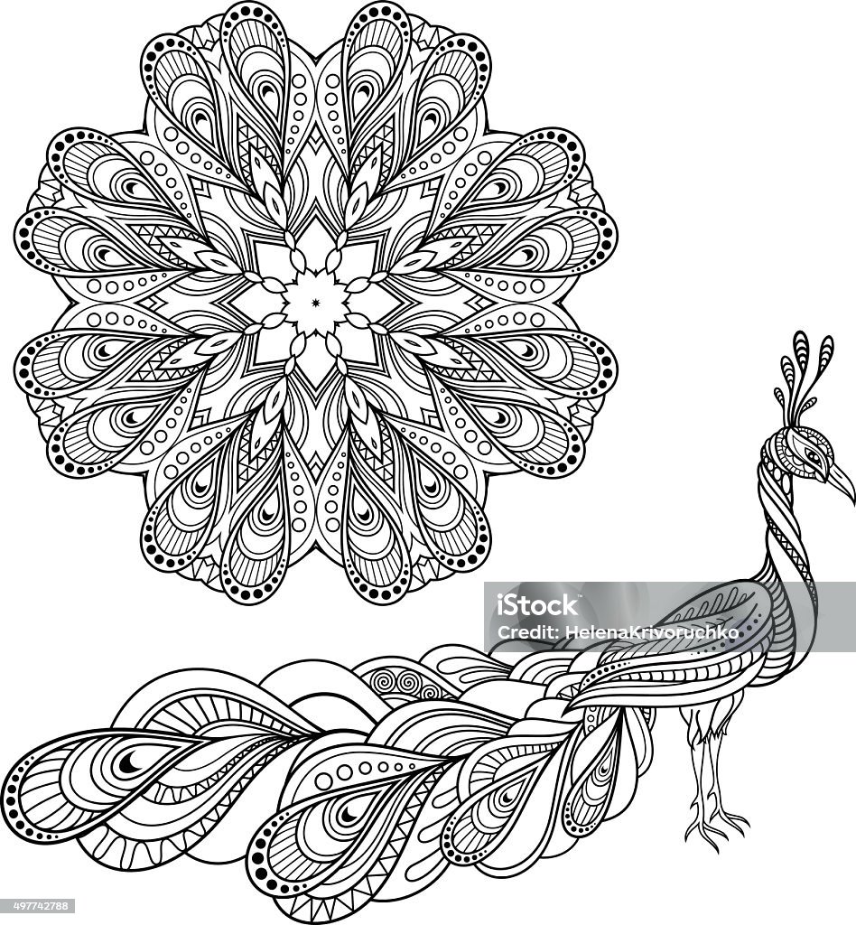 Vector Tribal Decorative Peacock And Mandala Vector Tribal Decorative Peacock And Mandala. Isolated Objects On Transparent Background. Peacock stock vector