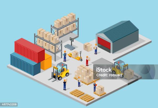 Icon 3d Isometric Process Of The Warehouse Stock Illustration - Download Image Now - Isometric Projection, Warehouse, Container