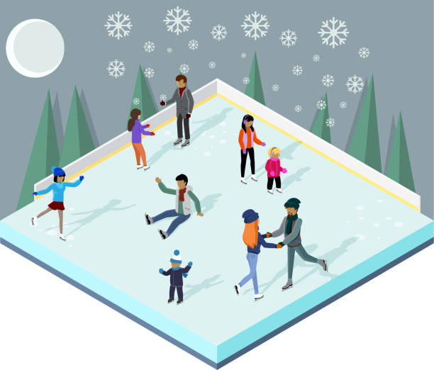lodowisko z osobami isometric stylu - sport winter speed skating speed stock illustrations