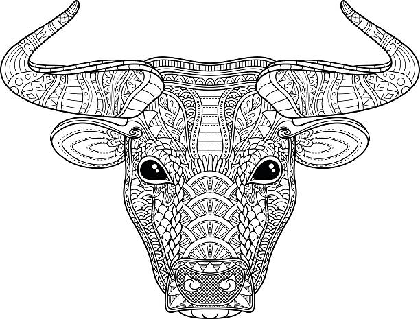 Vector Tribal Decorative Bull Vector Tribal Decorative Bull. Isolated Animal On White Background. animal skull cow bull horned stock illustrations