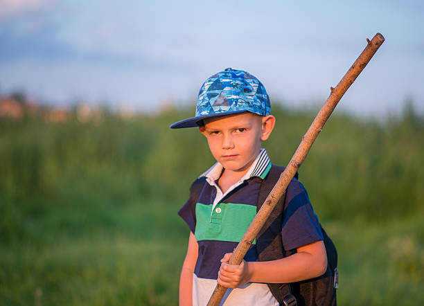 istock Young Boy Standing in Field Holding Large Stick 497743762