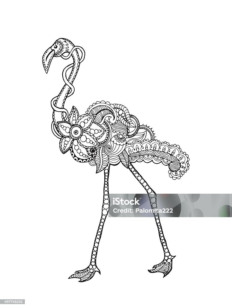 Flamingo Black white hand drawn doodle animal. Ethnic patterned vector illustration. African, indian, totem, tribal design. Sketch for colouring page, tattoo, poster, print, t-shirt Feather stock vector