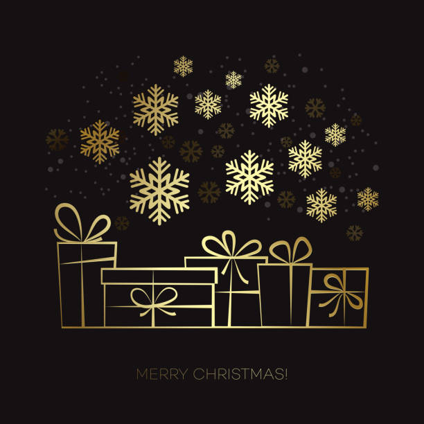 ilustrações de stock, clip art, desenhos animados e ícones de caixa de presente de natal cartão - gold golden part of black