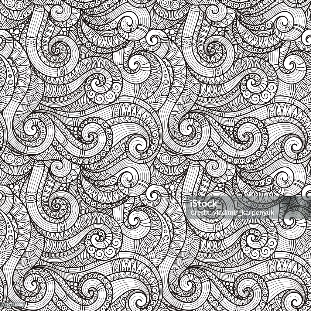 Seamless Pattern for coloring book. Seamless Pattern for coloring book. Ethnic, floral, retro, doodle, vector, tribal design element. Black and white background. Doodle vector background Henna paisley mehndi doodles design element Mandala stock vector