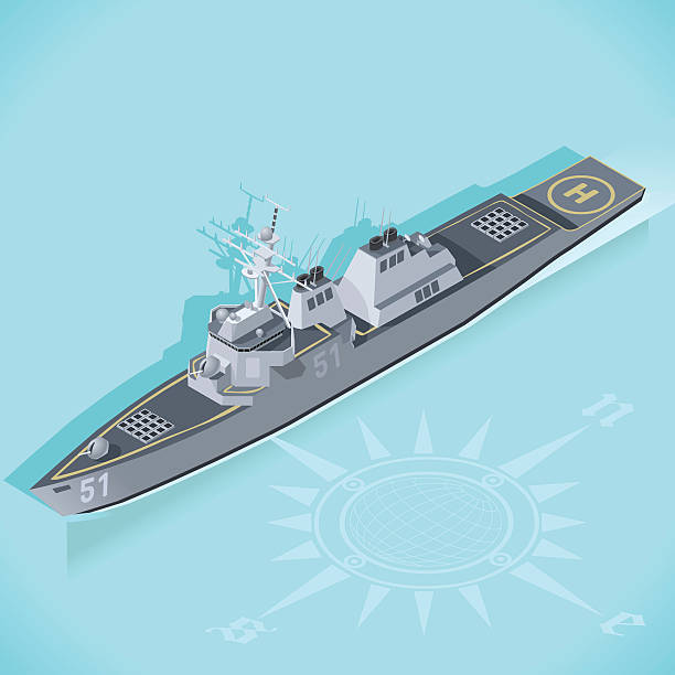 illustrations, cliparts, dessins animés et icônes de destroyer 01 véhicule isométrique - a battleship