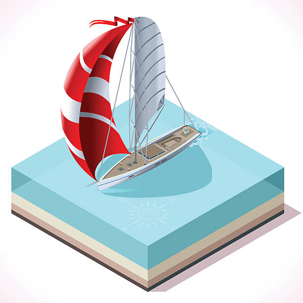 illustrazioni stock, clip art, cartoni animati e icone di tendenza di barca a vela set 02 veicolo isometrici - isometric nautical vessel yacht sailboat