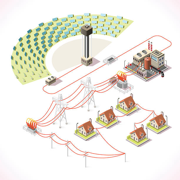 энергии 18 изометрические инфографика - sending power supply power fuel and power generation stock illustrations
