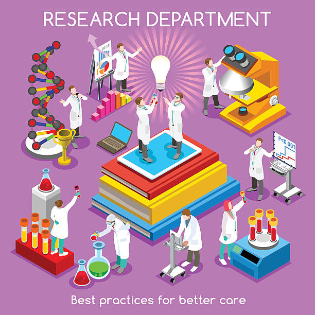 Hospital 20 People Isometric Physical and Life Sciences Concept. Pharmaceutical Research Phase Trials. Set of Conceptual Research Symbols. NEW bright palette 3D Flat Vector People. Infographic Template for Presentation Insight healthcare fitness and herbal medicine banner set stock illustrations