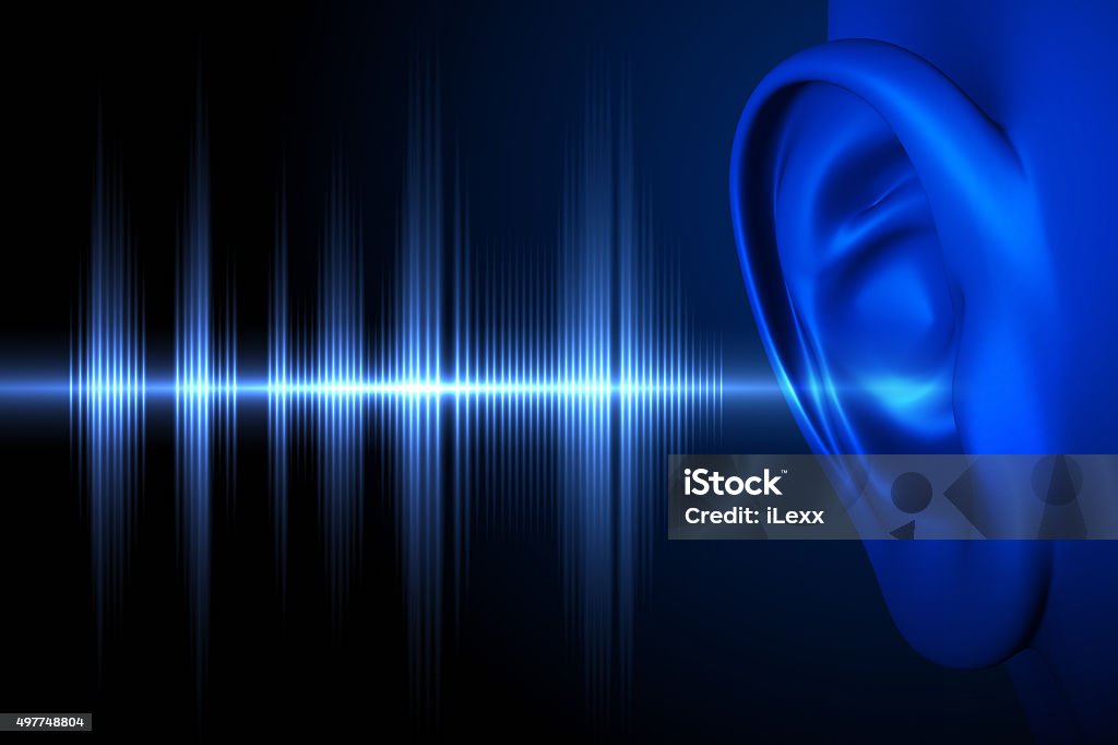 Hear the sound wave Conceptual image about human hearing Ear Stock Photo