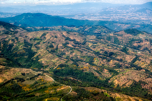 Aerial of Sacatepequez landscape, Guatemala
