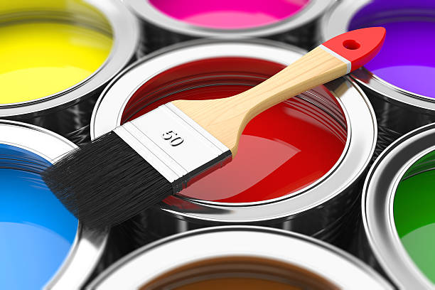 pędzel do malowania z puszki z kolor drukuje - paint home improvement paint can decorating zdjęcia i obrazy z banku zdjęć