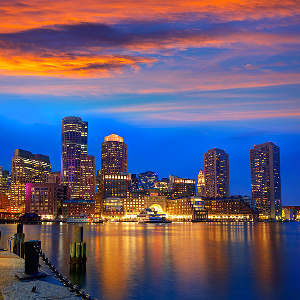 istock Boston sunset skyline at Fan Pier Massachusetts 497749990