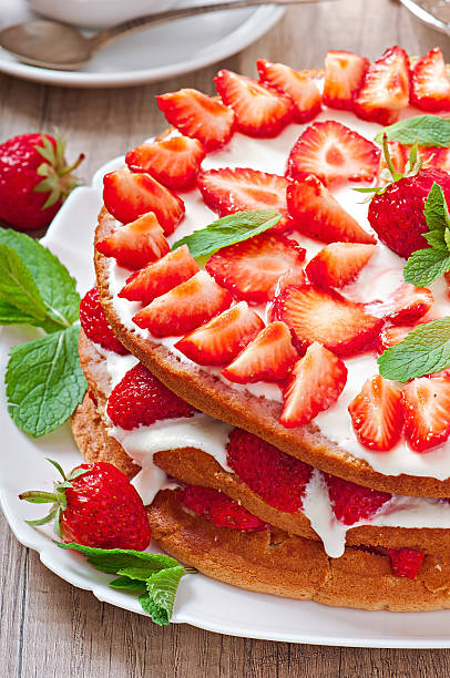 istock Summer strawberry cake in the form of a rustic 497750821
