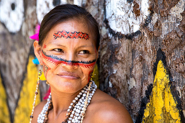 Native Brazilian old woman portrait Native Brazilian woman portrait at an indigenous tribe in the Amazon peruvian amazon stock pictures, royalty-free photos & images
