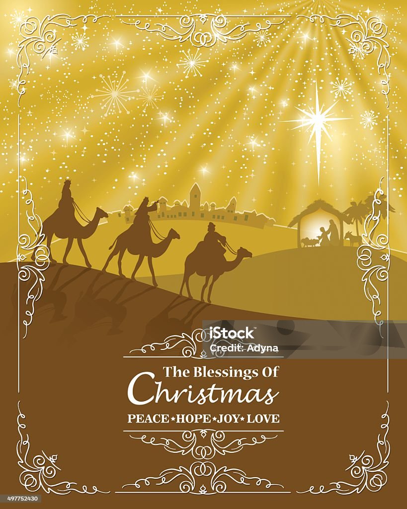 Nativity Scene Three Wise Men on their way to Bethlehem. EPS 10 file.  Christmas stock vector