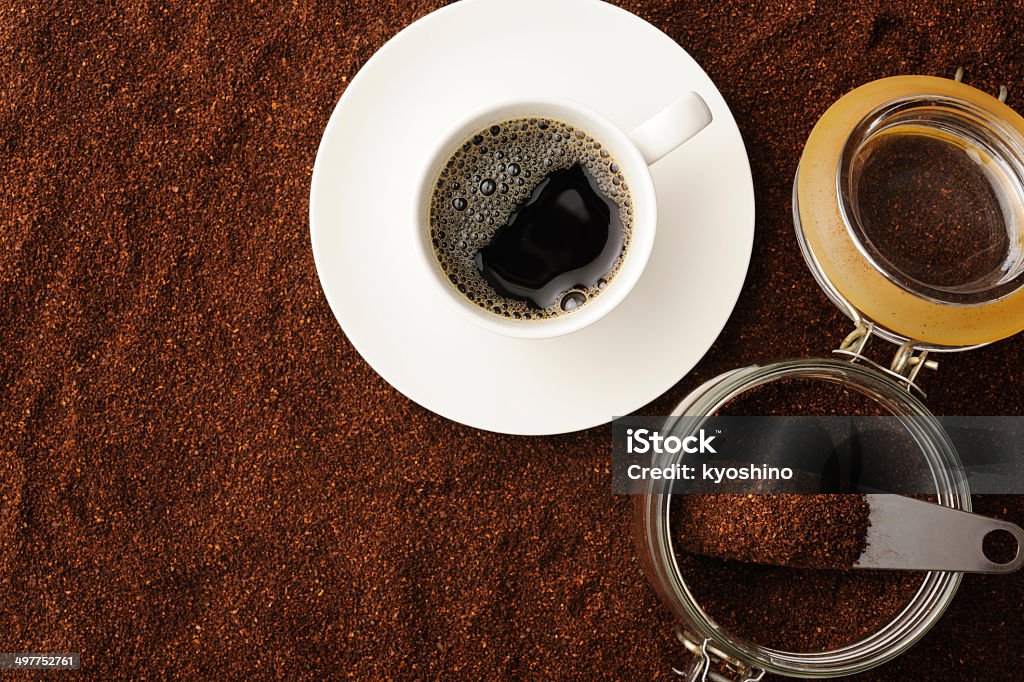 ブラックコーヒーのカップ、コピースペース付き - お茶の時間のロイヤリティフリーストックフォト