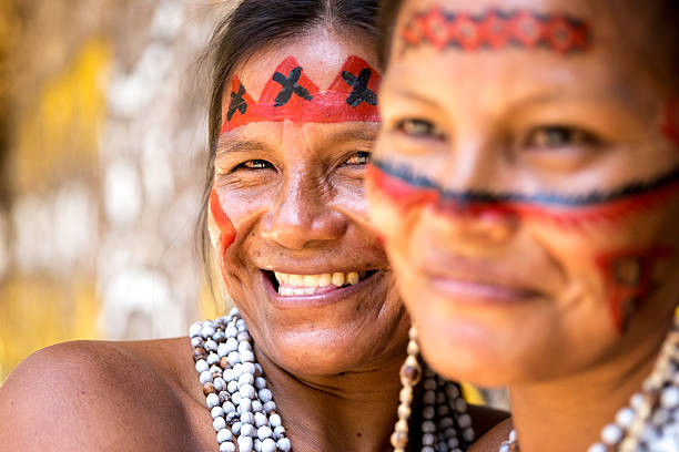 Native Brazilian women portrait at an indigenous tribe in the Amazon