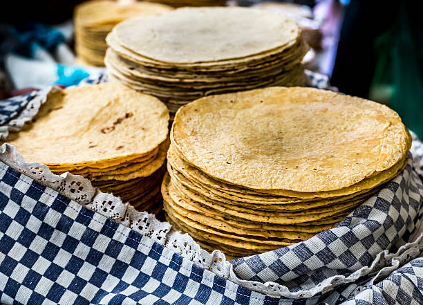 Tortilla Close-up Handmade Tortillas on the market for sale tortilla flatbread stock pictures, royalty-free photos & images