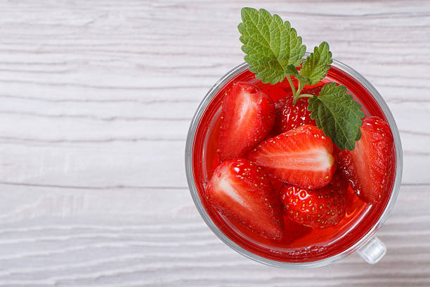 istock Delicious fresh strawberry drink top view 497753357