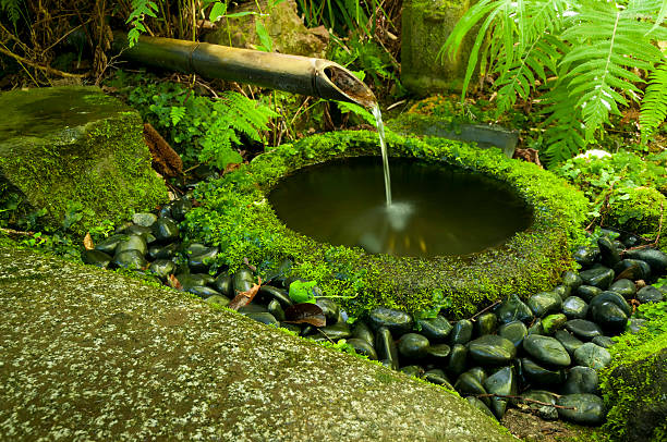 Japanese water bamboo fountain stock photo